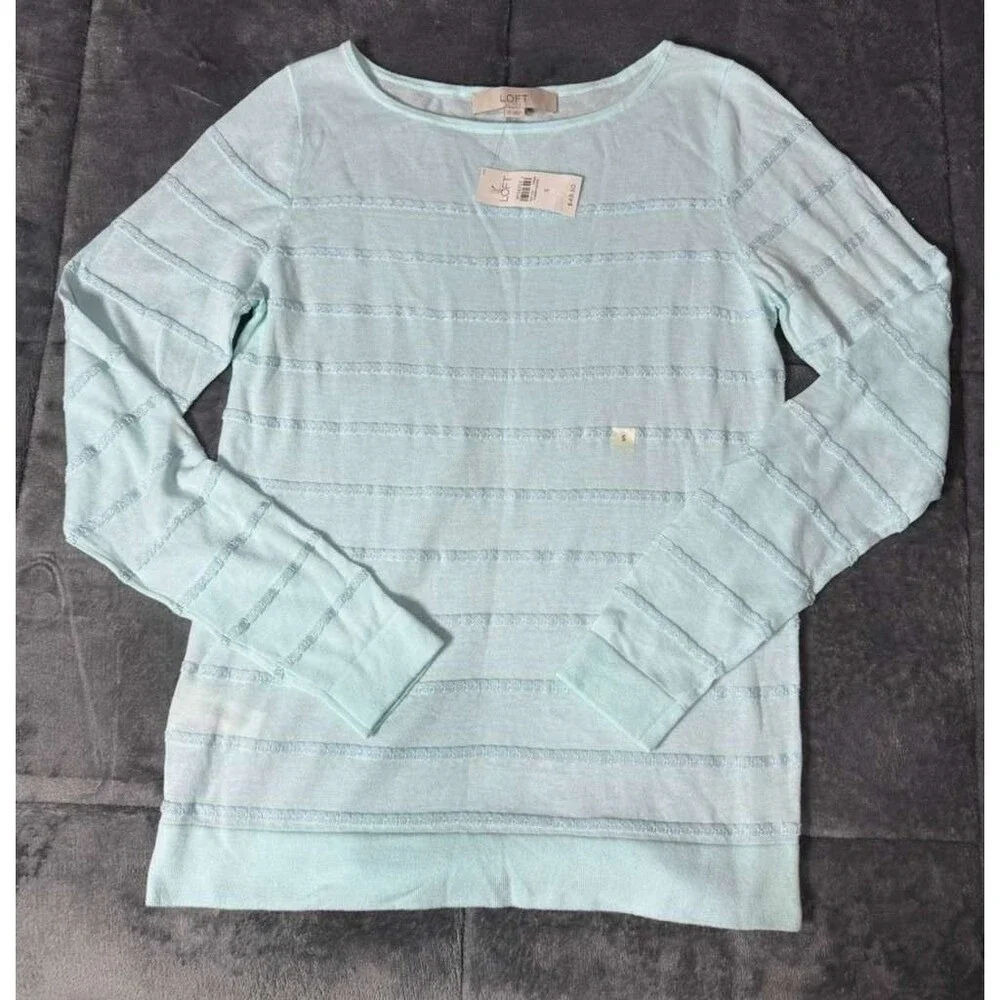 LOFT Sweater Womens Small S NWT Blue Striped Long Sleeve Lightweight Knit - Picture 3 of 6